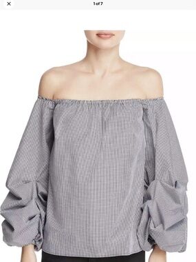 Petersyn Black & White Gingham Off-Shoulder Puff-Sleeve Top